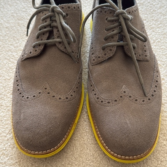 Cole Haan Grand Oxford Grey Suede Leather Neon Wingtip Sneakers Shoes Mens 9